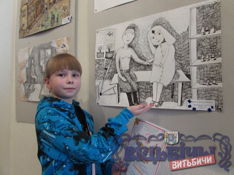 ученица ДШИ №3 «Маладик» Вика Помазенко (диплом I степени) и ее рисунок «Медсестра».