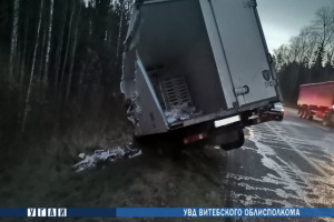 На трассе «Витебск-Минск» столкнулись два грузовика, один из водителей в реанимации